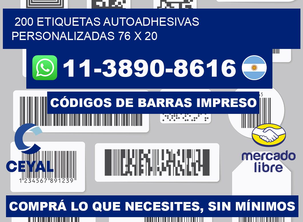 200 Etiquetas autoadhesivas personalizadas 76 x 20