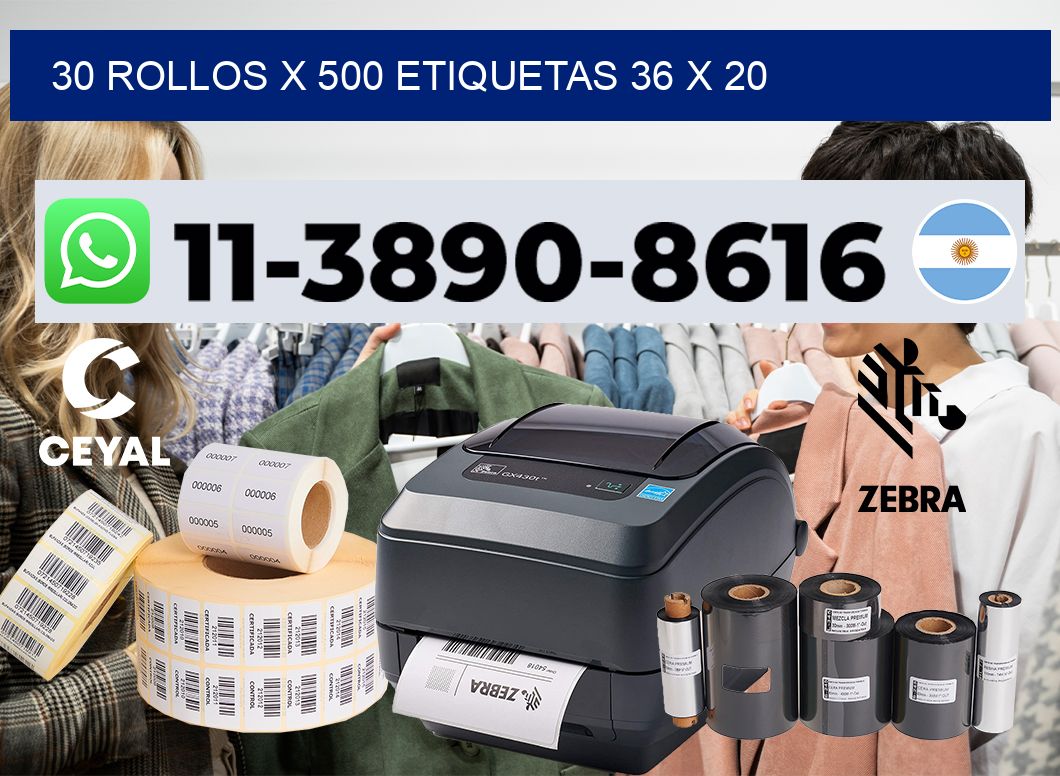 30 rollos x 500 etiquetas 36 x 20