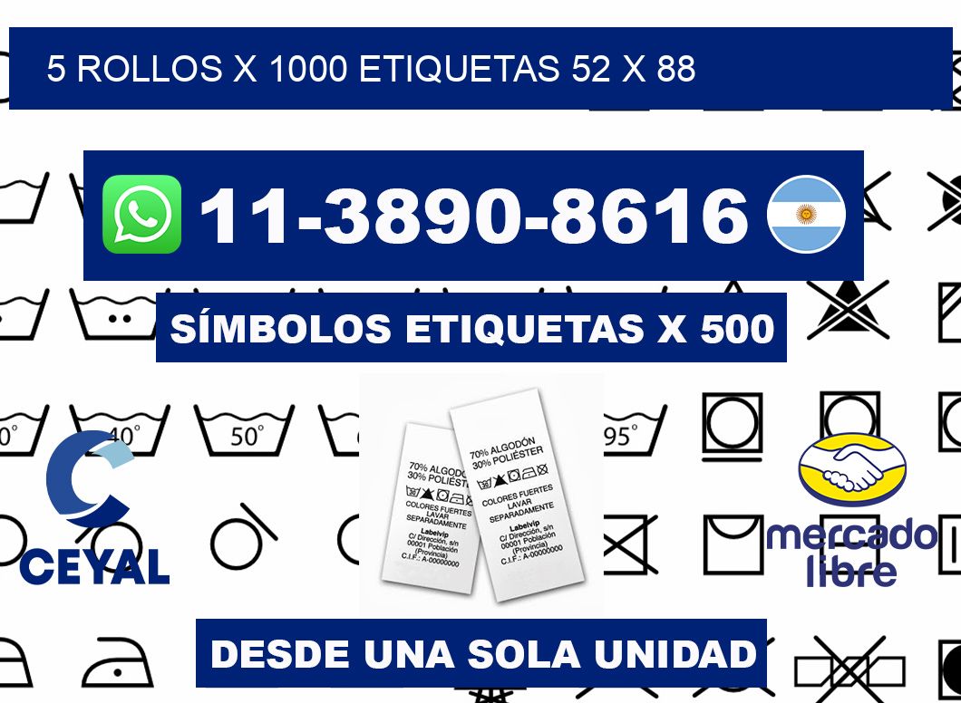 5 rollos x 1000 etiquetas 52 x 88