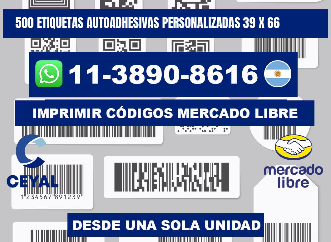 500 Etiquetas autoadhesivas personalizadas 39 x 66