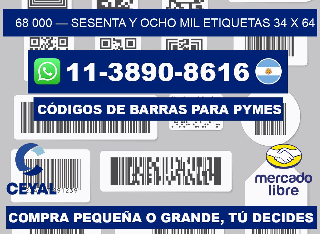 68 000 — sesenta y ocho mil etiquetas 34 x 64