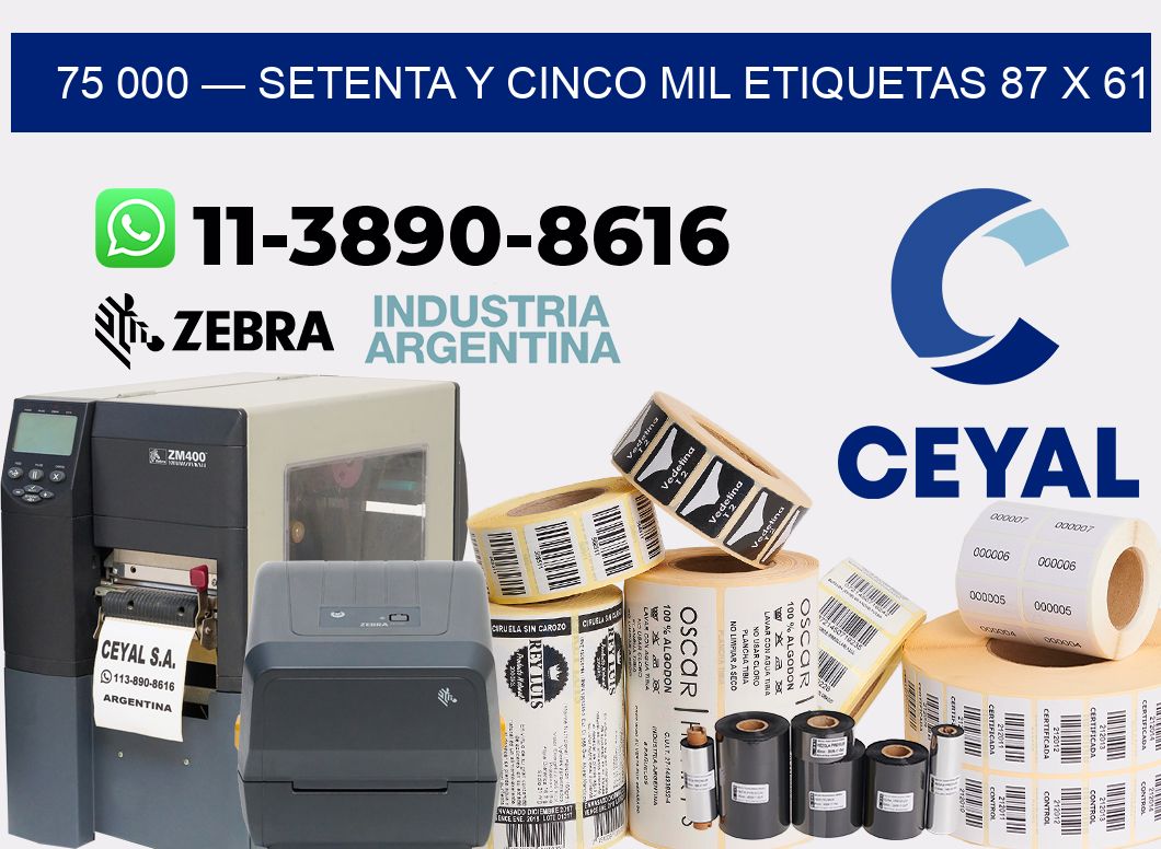 75 000 — setenta y cinco mil etiquetas 87 x 61