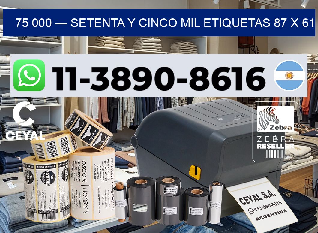 75 000 — setenta y cinco mil etiquetas 87 x 61