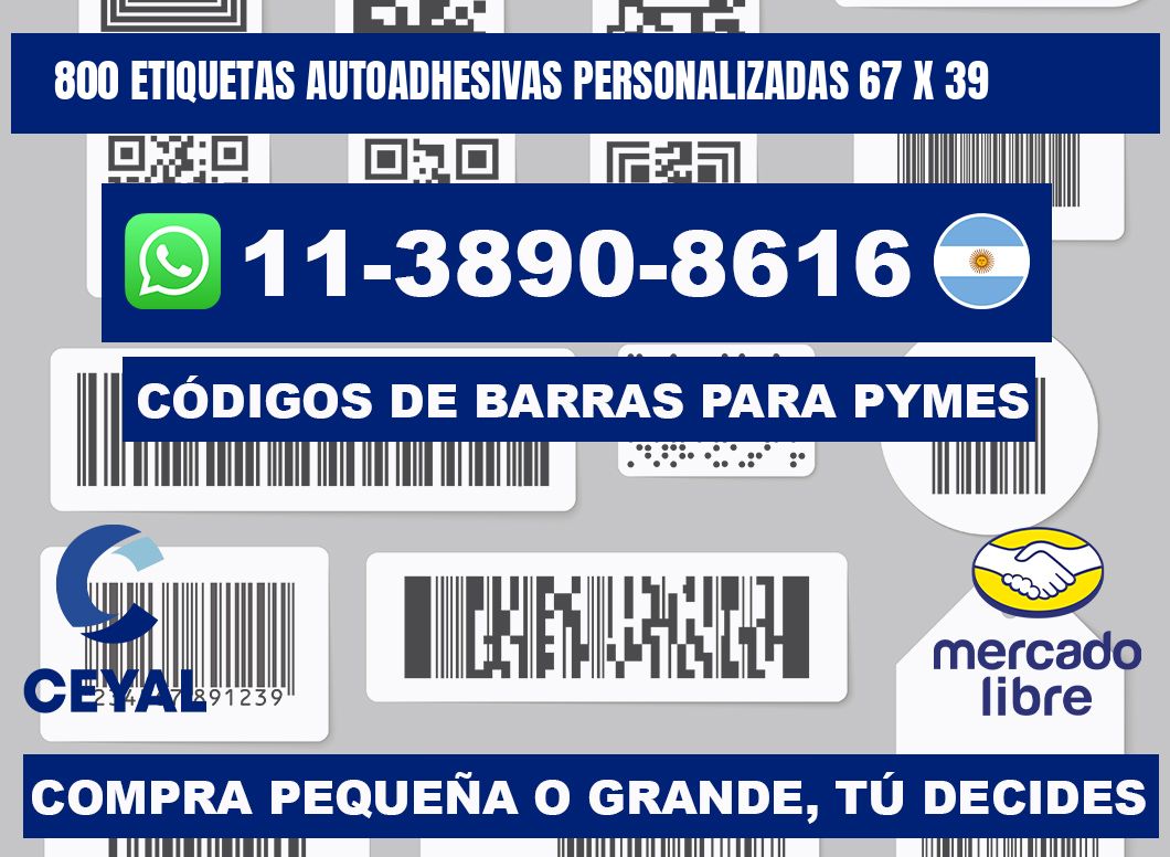 800 Etiquetas autoadhesivas personalizadas 67 x 39