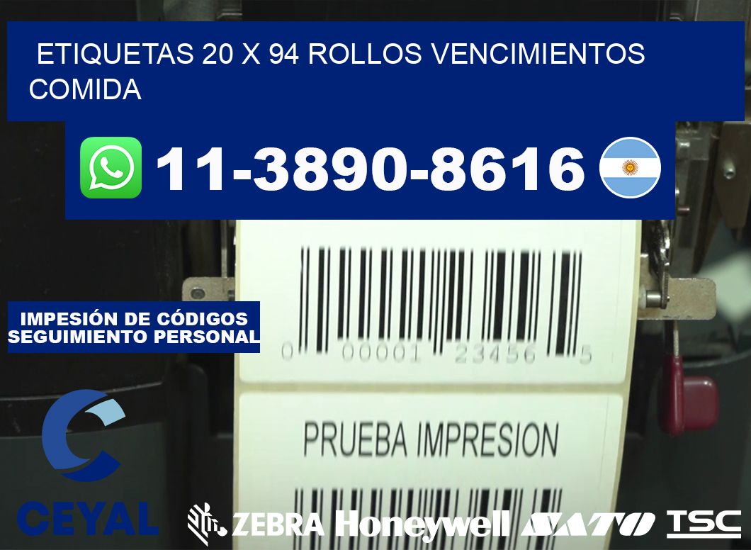 etiquetas 20 x 94 rollos vencimientos comida