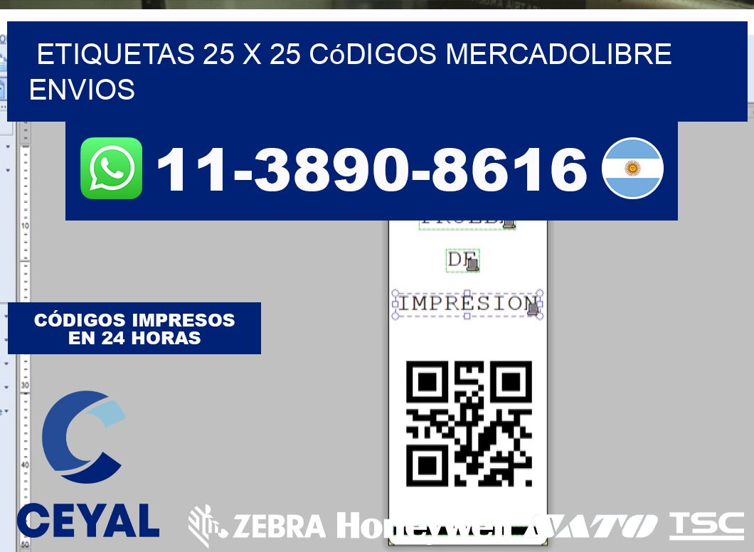etiquetas 25 x 25 códigos mercadolibre envios