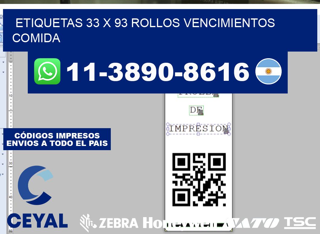 etiquetas 33 x 93 rollos vencimientos comida
