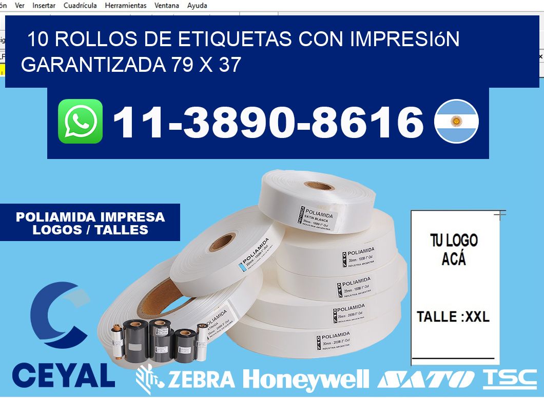10 rollos de etiquetas con impresión garantizada 79 x 37
