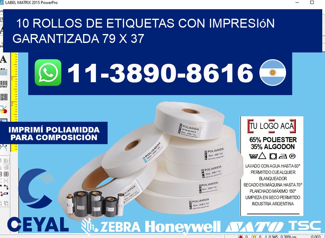 10 rollos de etiquetas con impresión garantizada 79 x 37