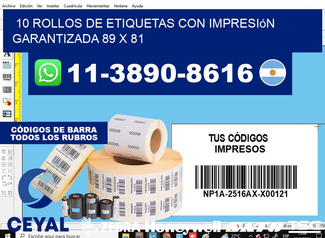 10 rollos de etiquetas con impresión garantizada 89 x 81