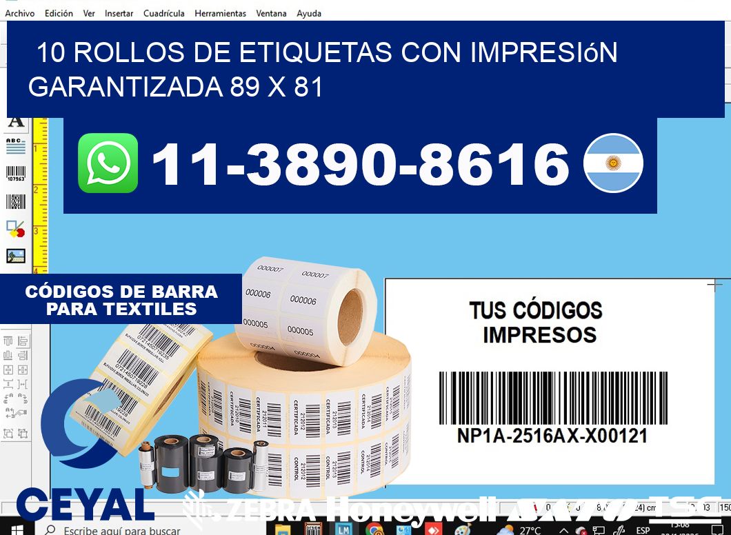 10 rollos de etiquetas con impresión garantizada 89 x 81