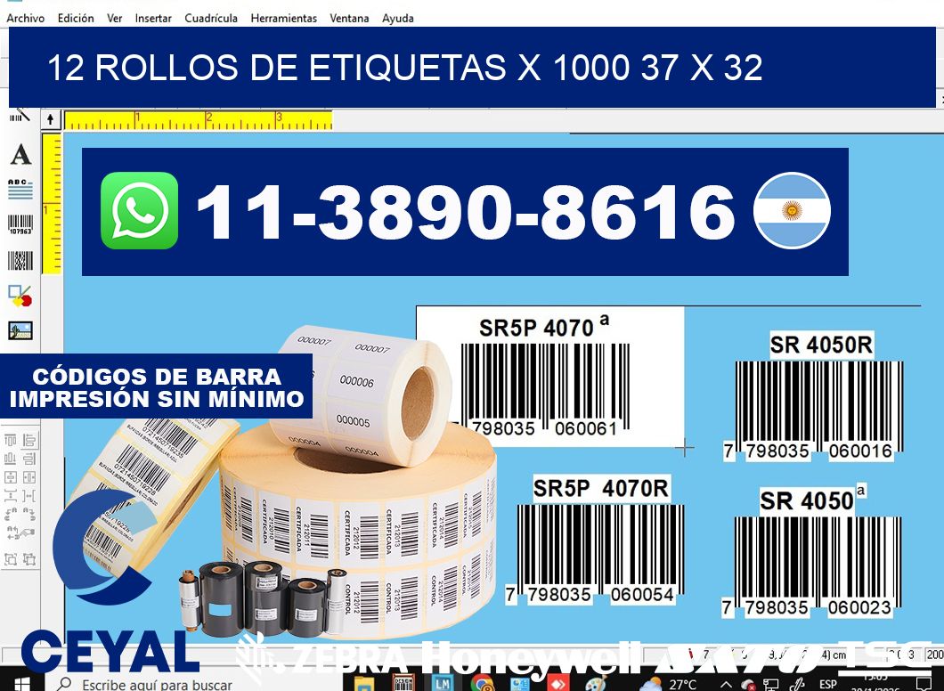 12 rollos de etiquetas x 1000 37 x 32