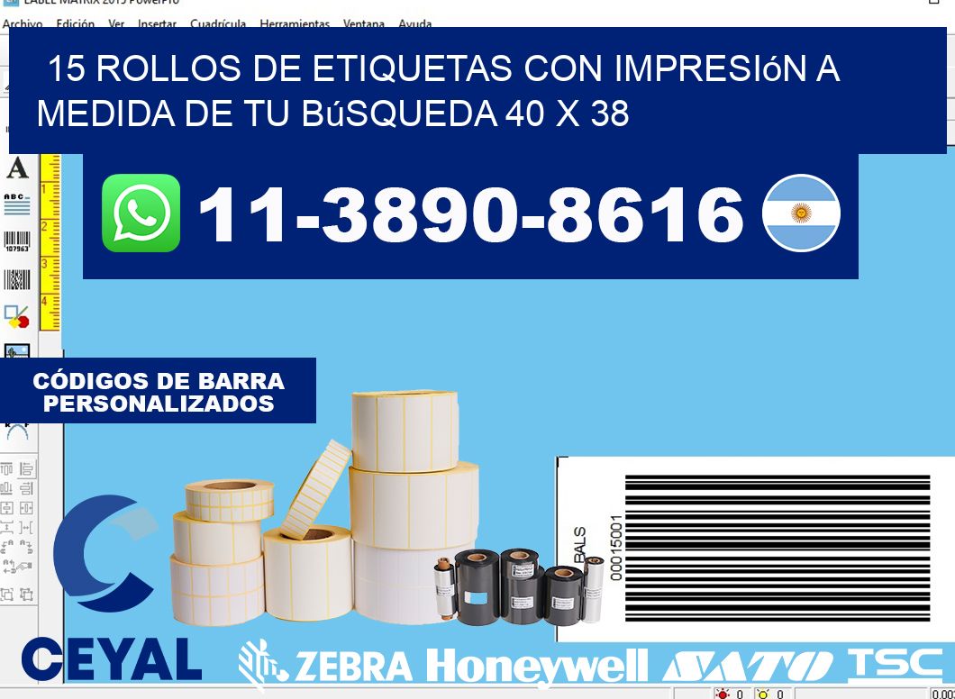 15 rollos de etiquetas con impresión a medida de tu búsqueda 40 x 38