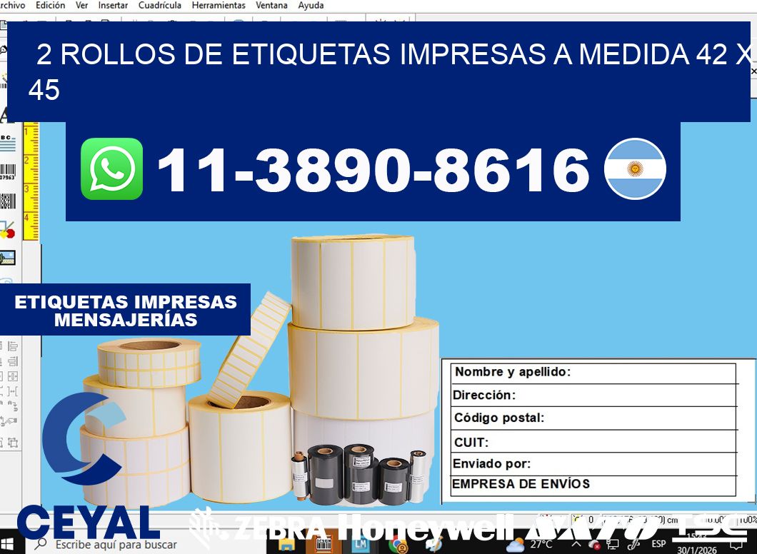 2 rollos de etiquetas impresas a medida 42 x 45