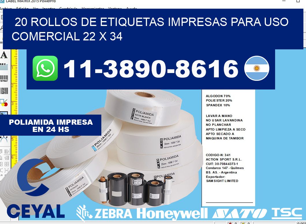 20 rollos de etiquetas impresas para uso comercial 22 x 34