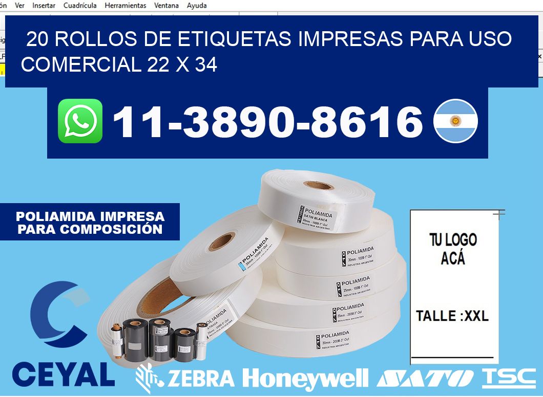 20 rollos de etiquetas impresas para uso comercial 22 x 34