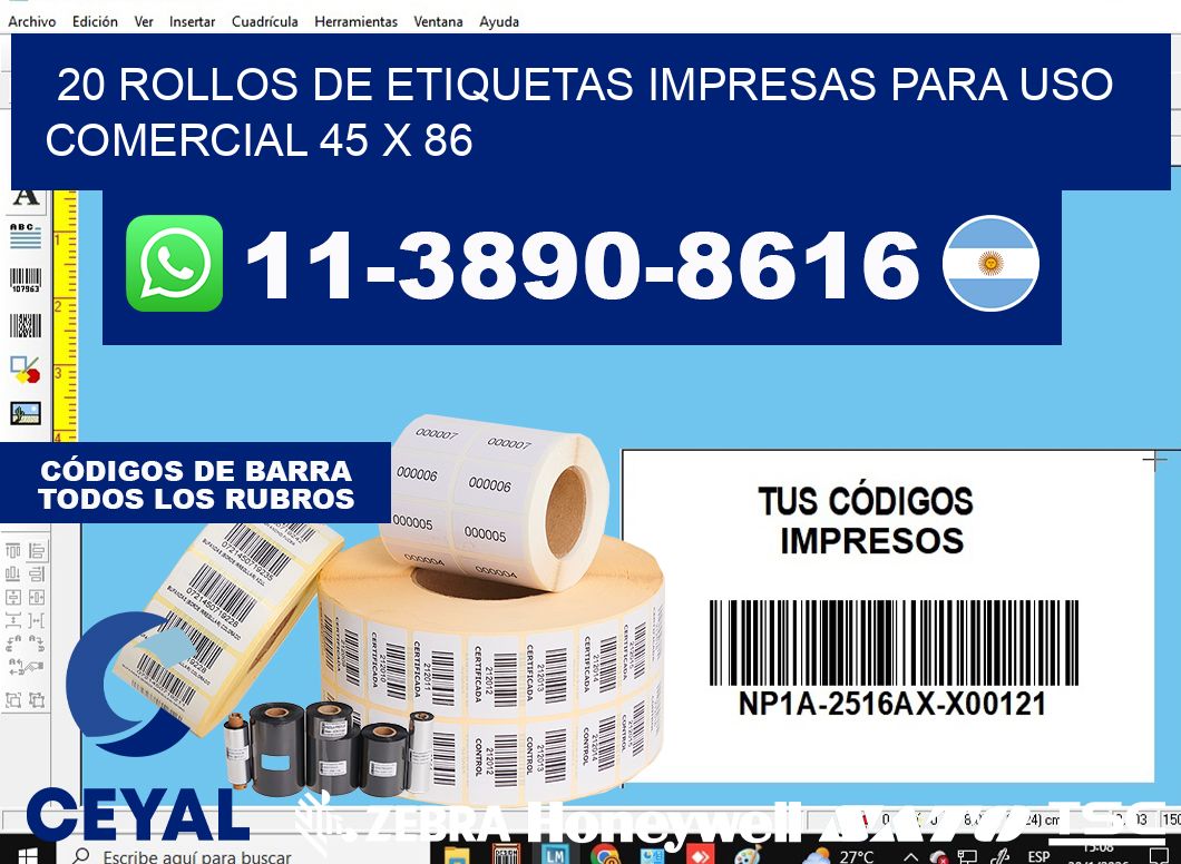 20 rollos de etiquetas impresas para uso comercial 45 x 86