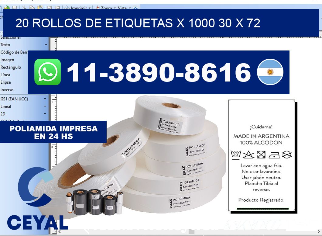 20 rollos de etiquetas x 1000 30 x 72