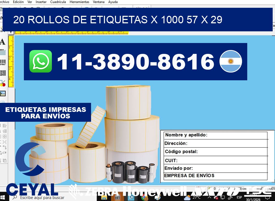 20 rollos de etiquetas x 1000 57 x 29