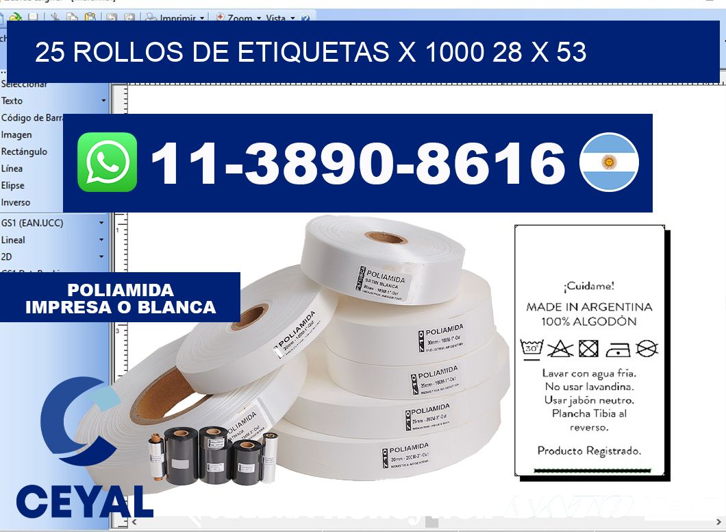 25 rollos de etiquetas x 1000 28 x 53