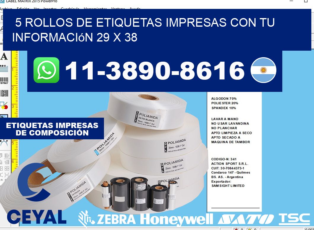 5 rollos de etiquetas impresas con tu información 29 x 38