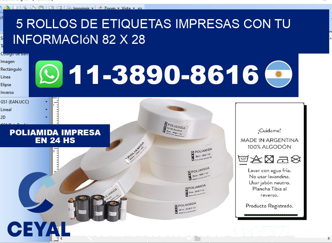 5 rollos de etiquetas impresas con tu información 82 x 28