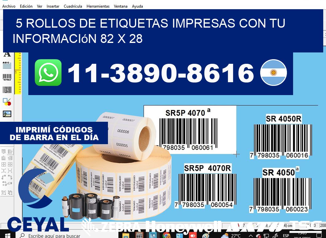 5 rollos de etiquetas impresas con tu información 82 x 28