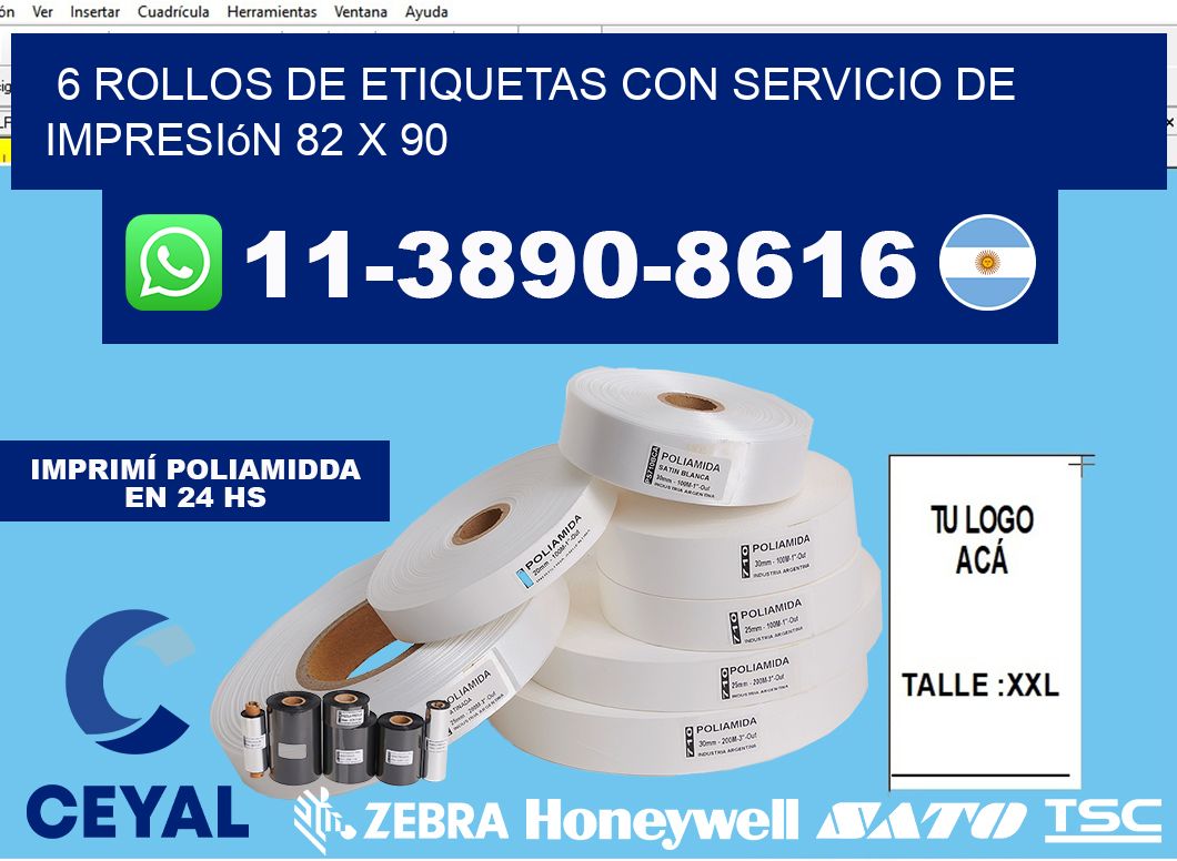 6 rollos de etiquetas con servicio de impresión 82 x 90