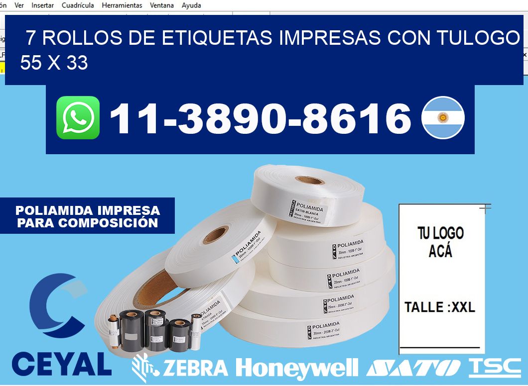 7 rollos de etiquetas impresas con tulogo 55 x 33