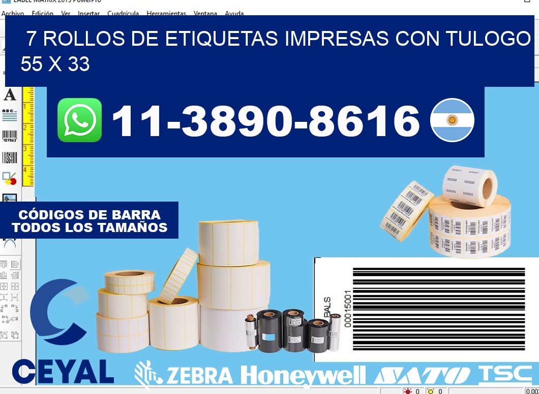 7 rollos de etiquetas impresas con tulogo 55 x 33