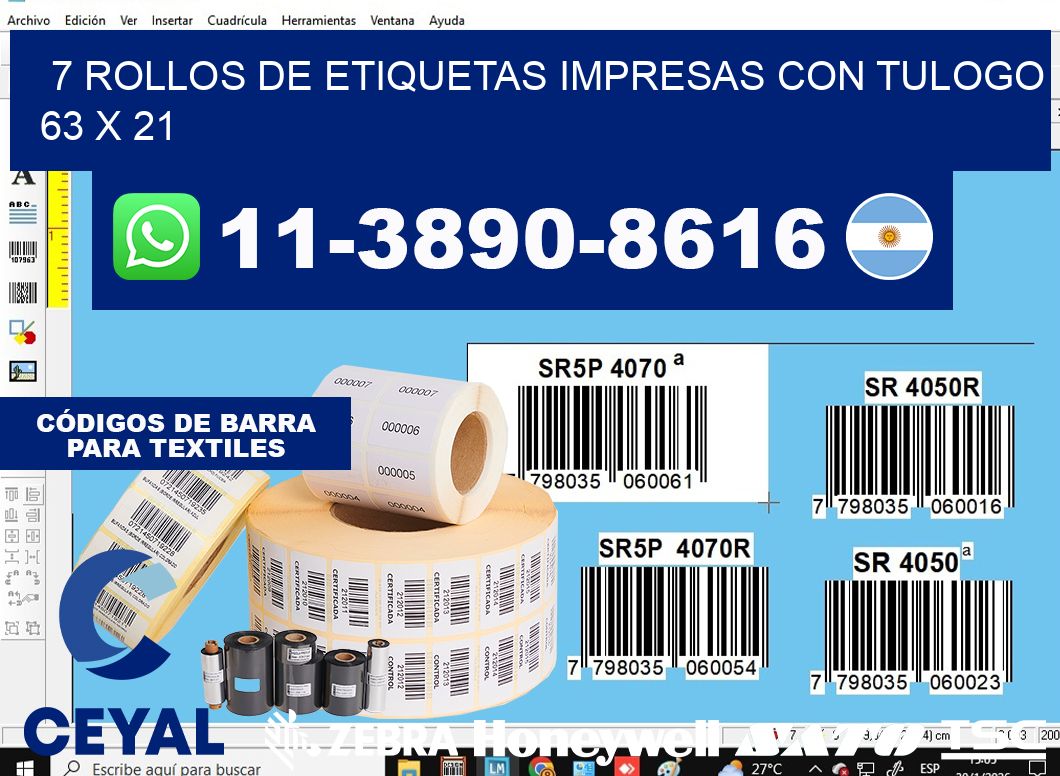 7 rollos de etiquetas impresas con tulogo 63 x 21