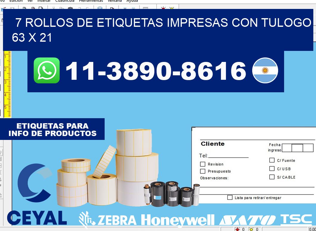 7 rollos de etiquetas impresas con tulogo 63 x 21