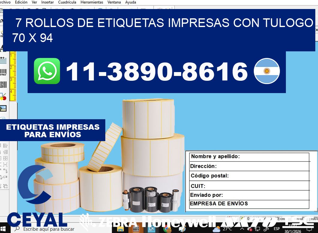 7 rollos de etiquetas impresas con tulogo 70 x 94