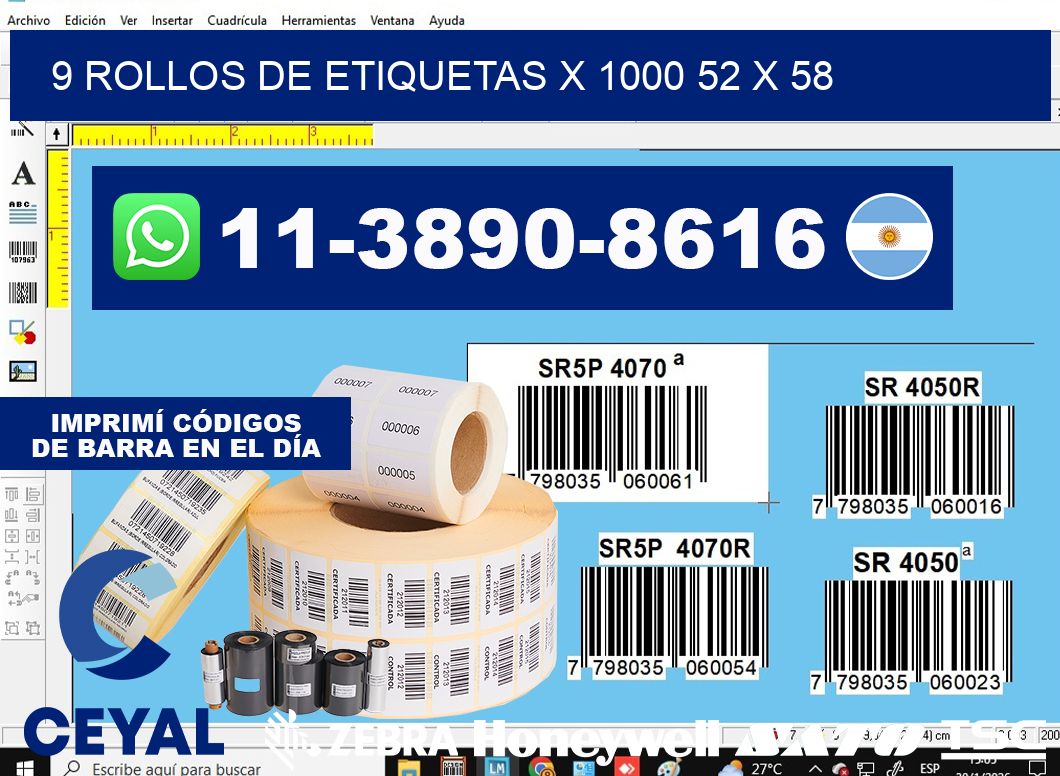 9 rollos de etiquetas x 1000 52 x 58
