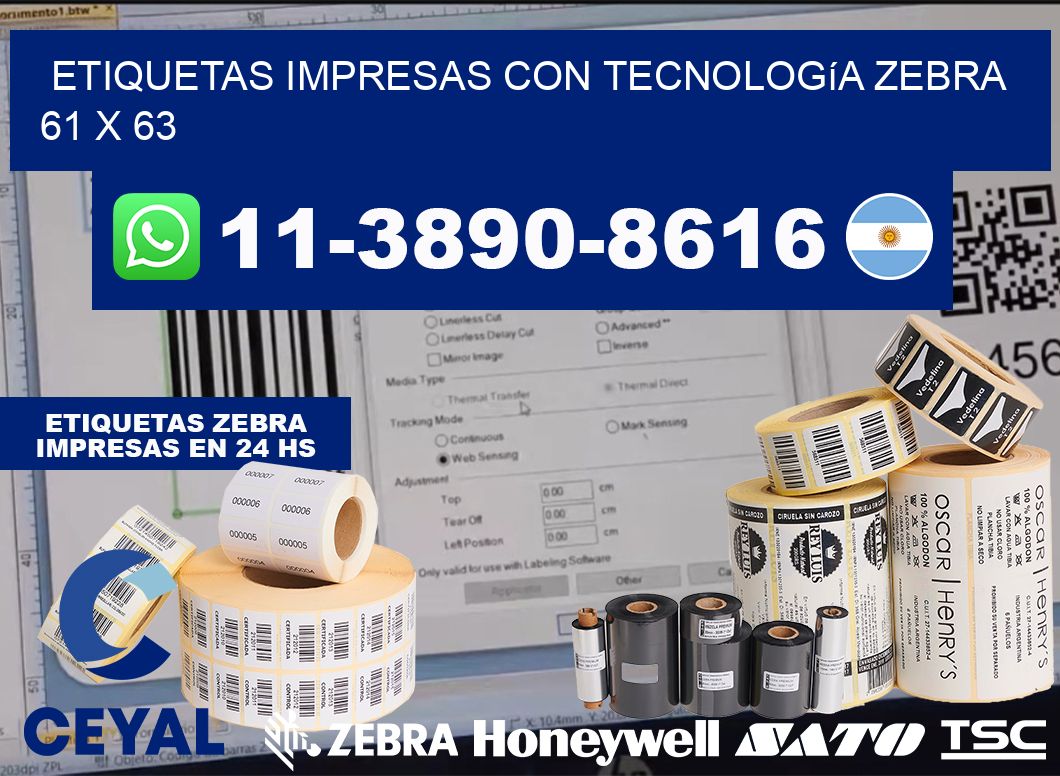 etiquetas impresas con tecnología Zebra 61 x 63
