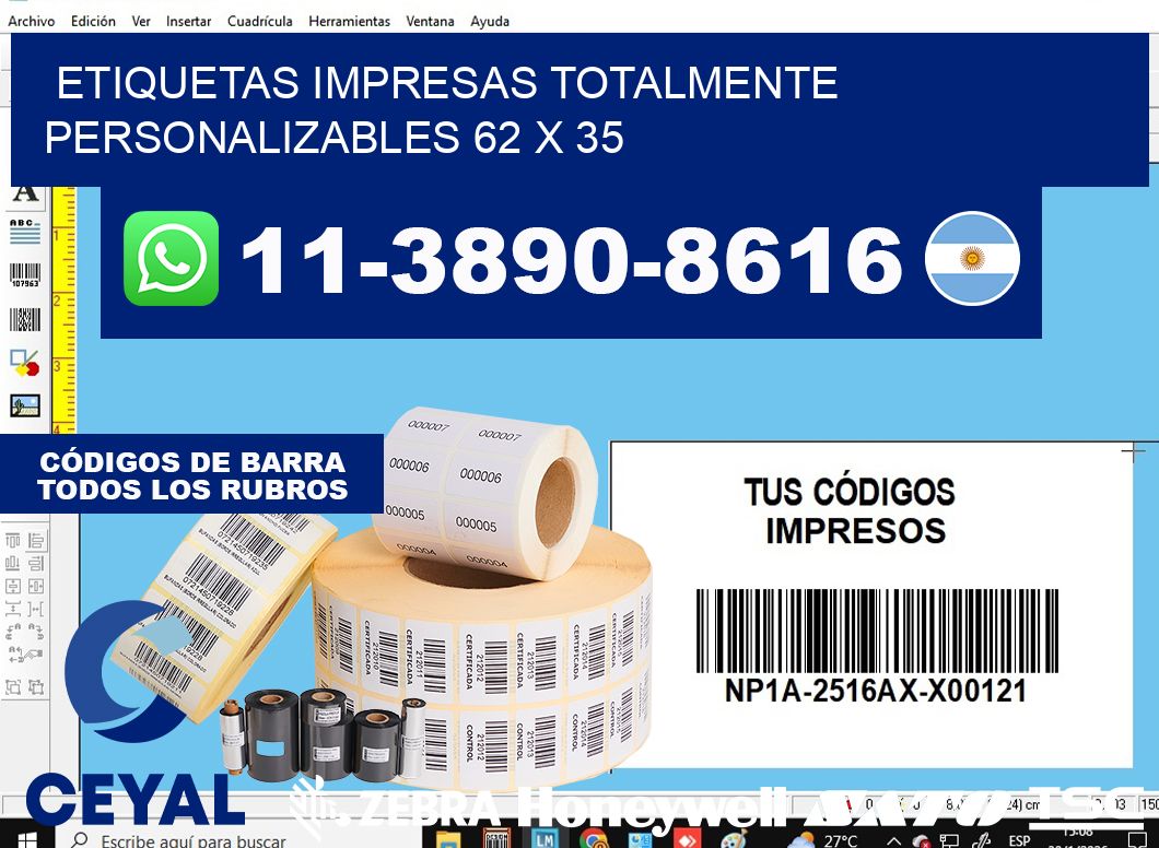 etiquetas impresas totalmente personalizables 62 x 35