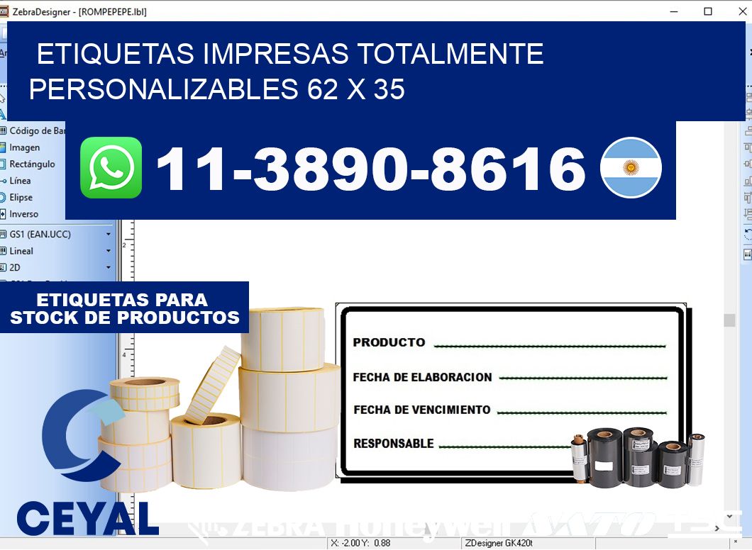 etiquetas impresas totalmente personalizables 62 x 35