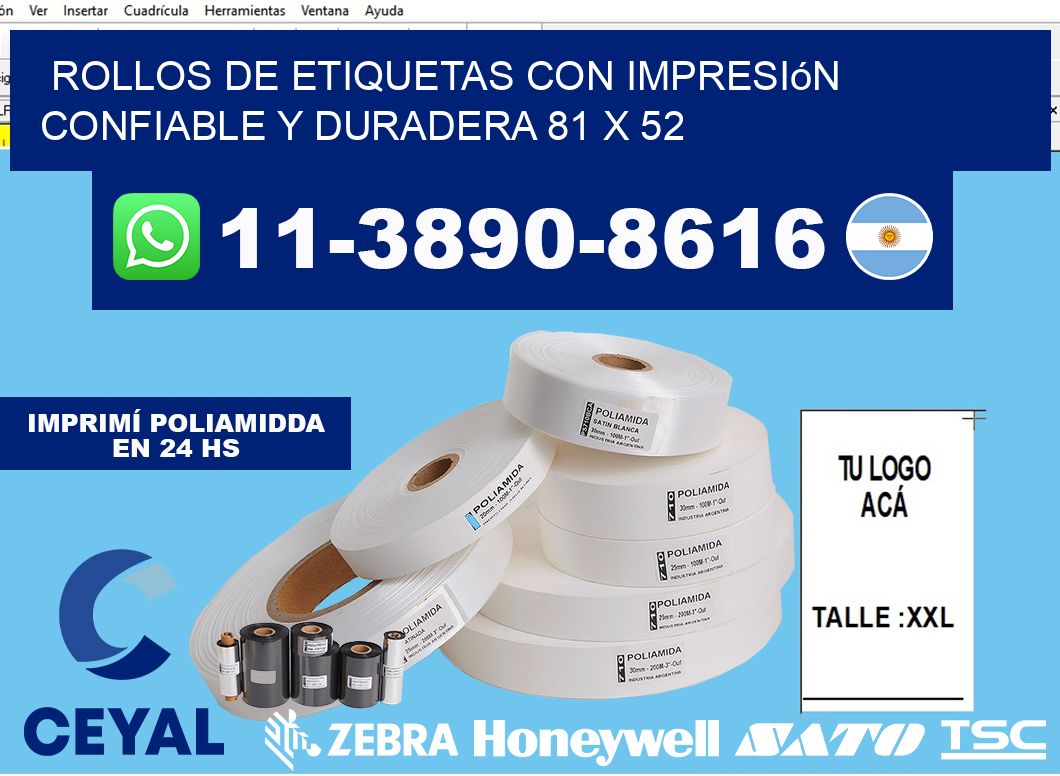 rollos de etiquetas con impresión confiable y duradera 81 x 52