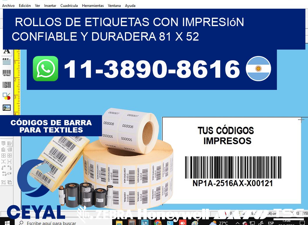 rollos de etiquetas con impresión confiable y duradera 81 x 52