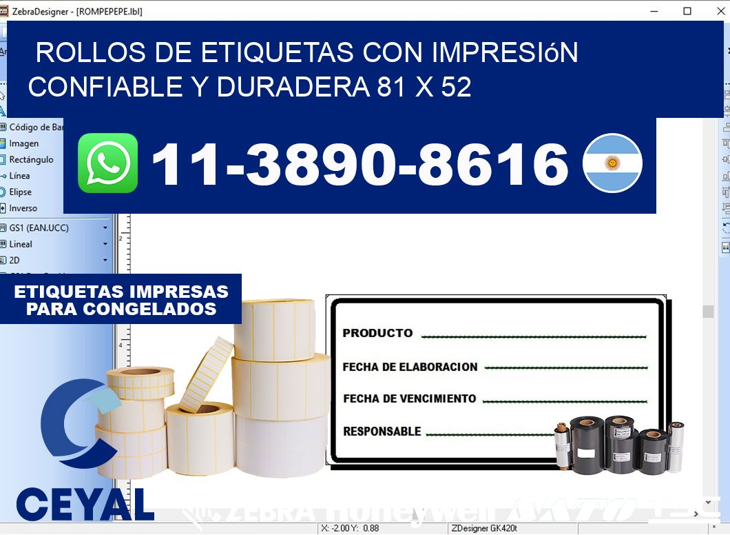 rollos de etiquetas con impresión confiable y duradera 81 x 52
