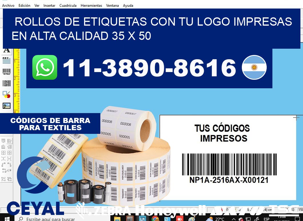 rollos de etiquetas con tu logo impresas en alta calidad 35 x 50