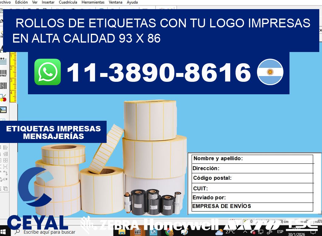rollos de etiquetas con tu logo impresas en alta calidad 93 x 86