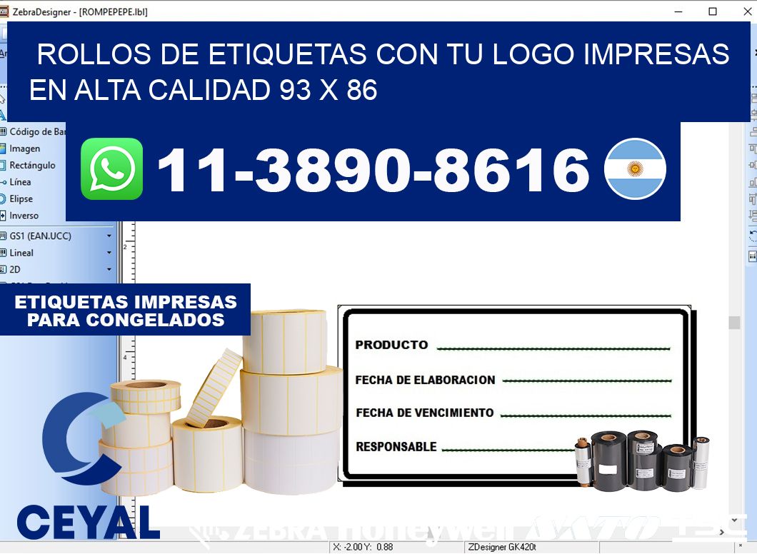rollos de etiquetas con tu logo impresas en alta calidad 93 x 86