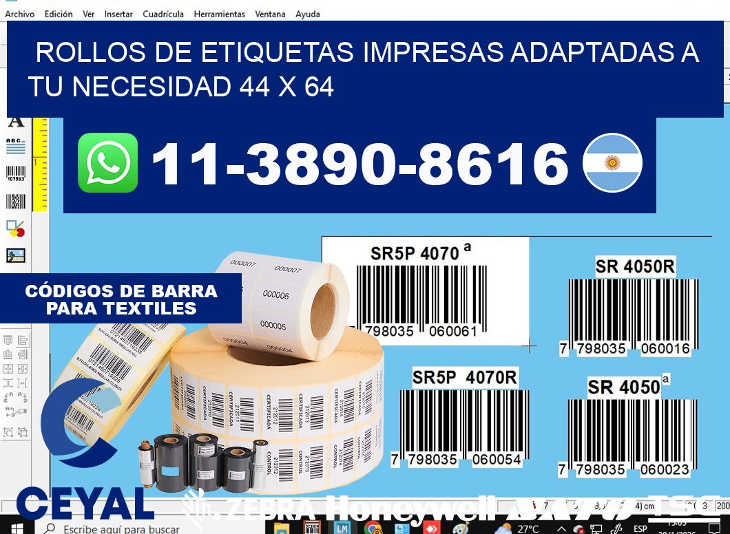 rollos de etiquetas impresas adaptadas a tu necesidad 44 x 64