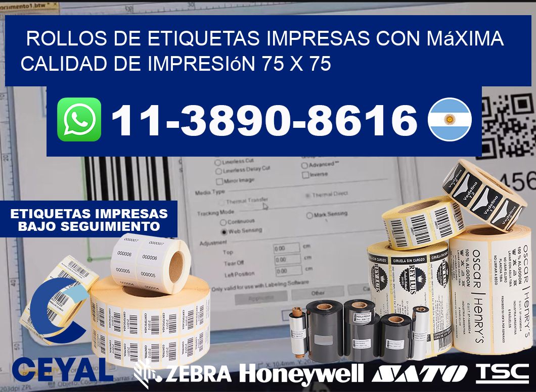 rollos de etiquetas impresas con máxima calidad de impresión 75 x 75