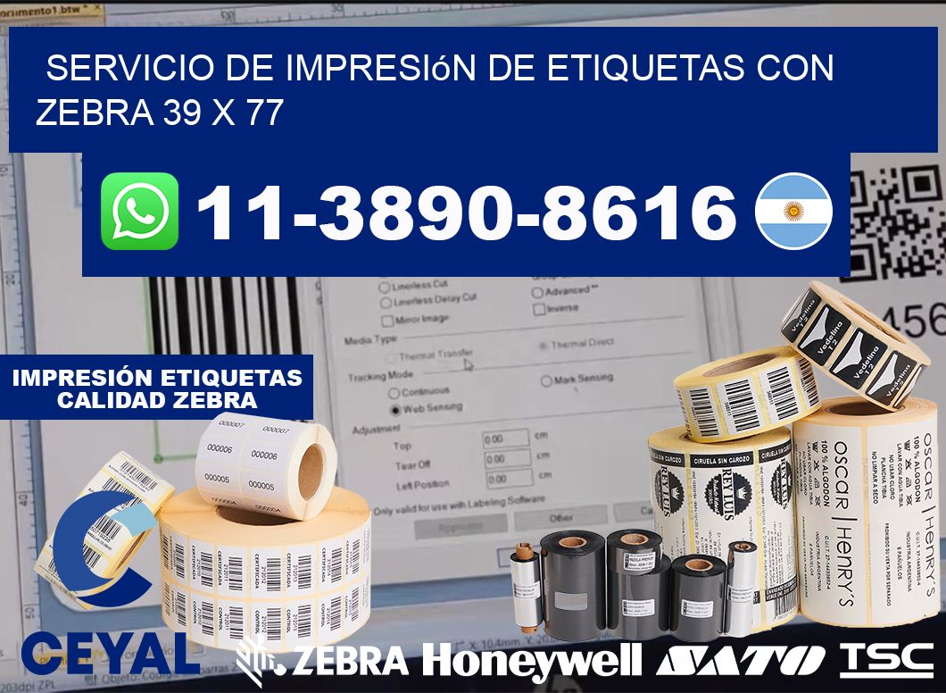 servicio de impresión de etiquetas con Zebra 39 x 77