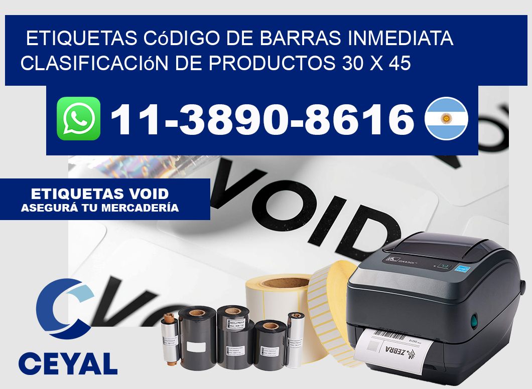 Etiquetas código de barras inmediata clasificación de productos 30 x 45