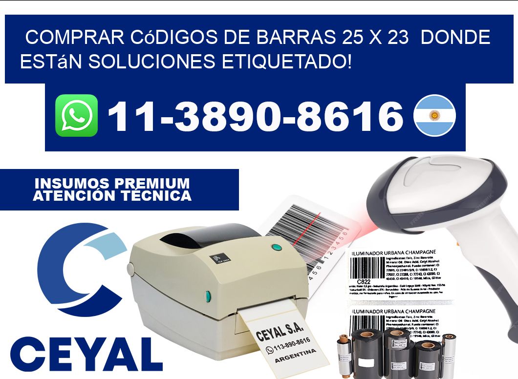Comprar códigos de barras 25 x 23  donde están soluciones etiquetado!