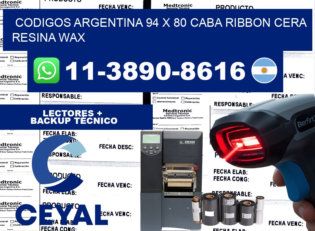 codigos Argentina 94 x 80 CABA Ribbon cera resina wax