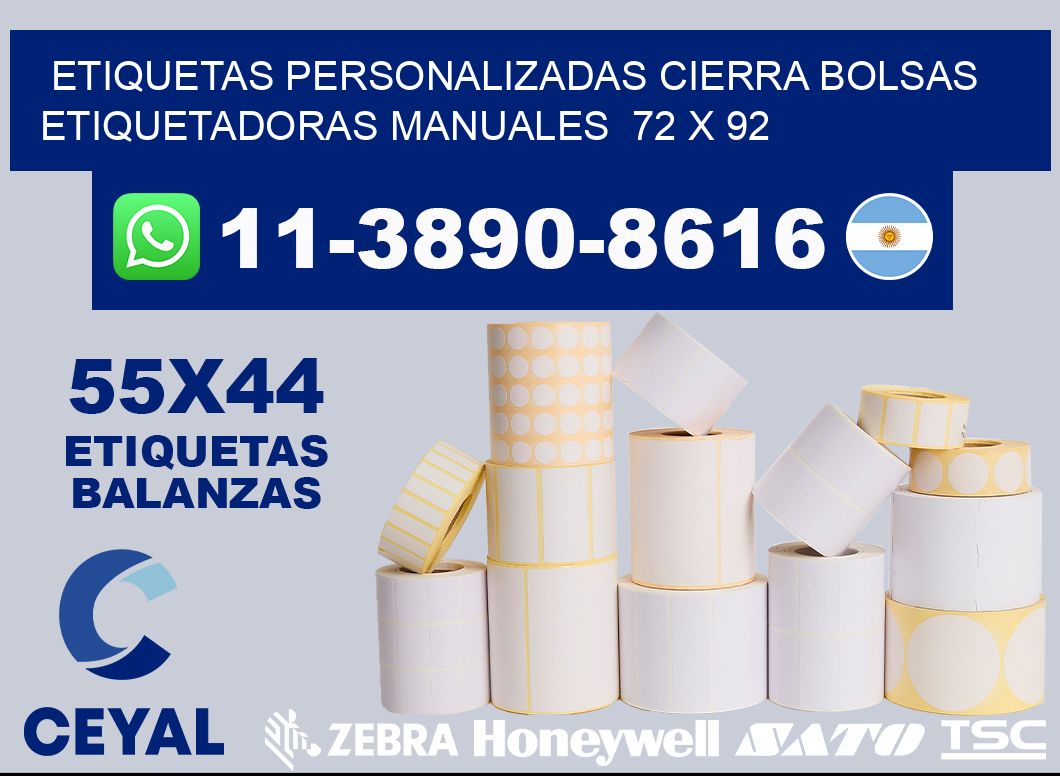 etiquetas personalizadas cierra bolsas  Etiquetadoras Manuales  72 x 92